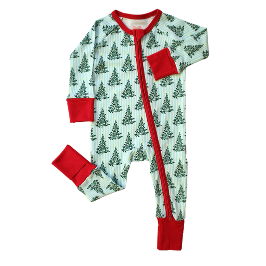 Long-Sleeved Zipper Rompers - Twinkling Fern